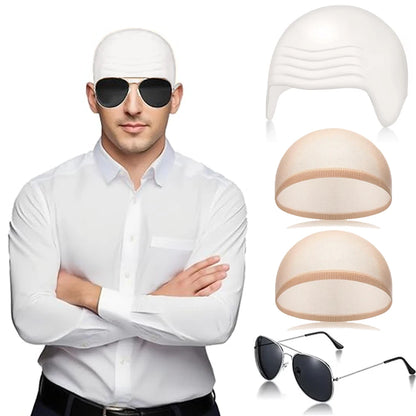 4 Pcs Bald Caps Set Makeup Bald Head Wig Caps Cosplay Costume Accessories for Men Women Party Supplies
