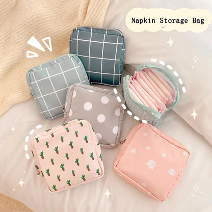 Women Sanitary Napkin Tampon Storage Bag Cute Sanitary Pad Pouches Portable Makeup Lipstick Key Earphone Data Cables Organizer
