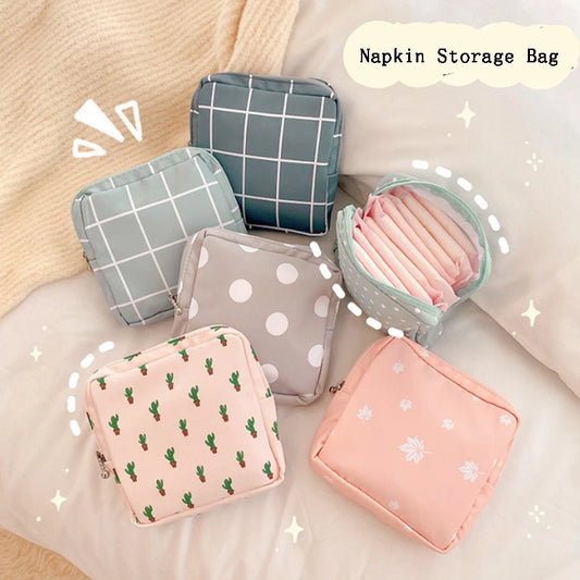 Women Sanitary Napkin Tampon Storage Bag Cute Sanitary Pad Pouches Portable Makeup Lipstick Key Earphone Data Cables Organizer