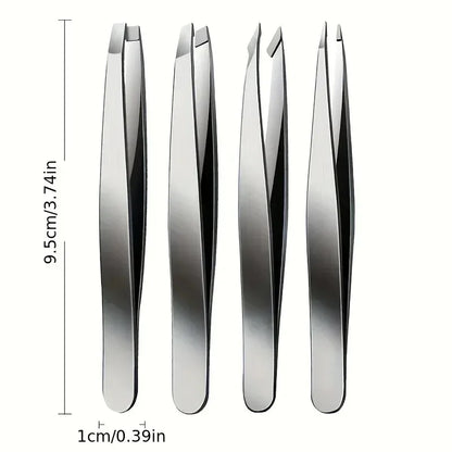 Ouriner Eyebrow Tweezers Set 4 Pcs Stainless Steel Eyebrow Forceps Professional Beauty Tool Set For Facial Hair Manicure Tool