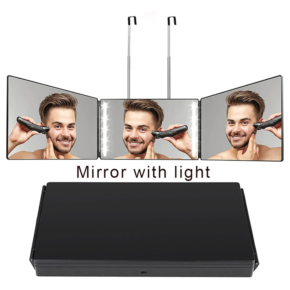 Black Portable 360 Mirror with Height Adjustable Telescoping Hooks Ideal for Self Hair Cutting Makeup Essential Fordable