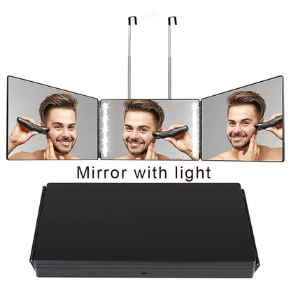 Black Portable 360 Mirror with Height Adjustable Telescoping Hooks Ideal for Self Hair Cutting Makeup Essential Fordable