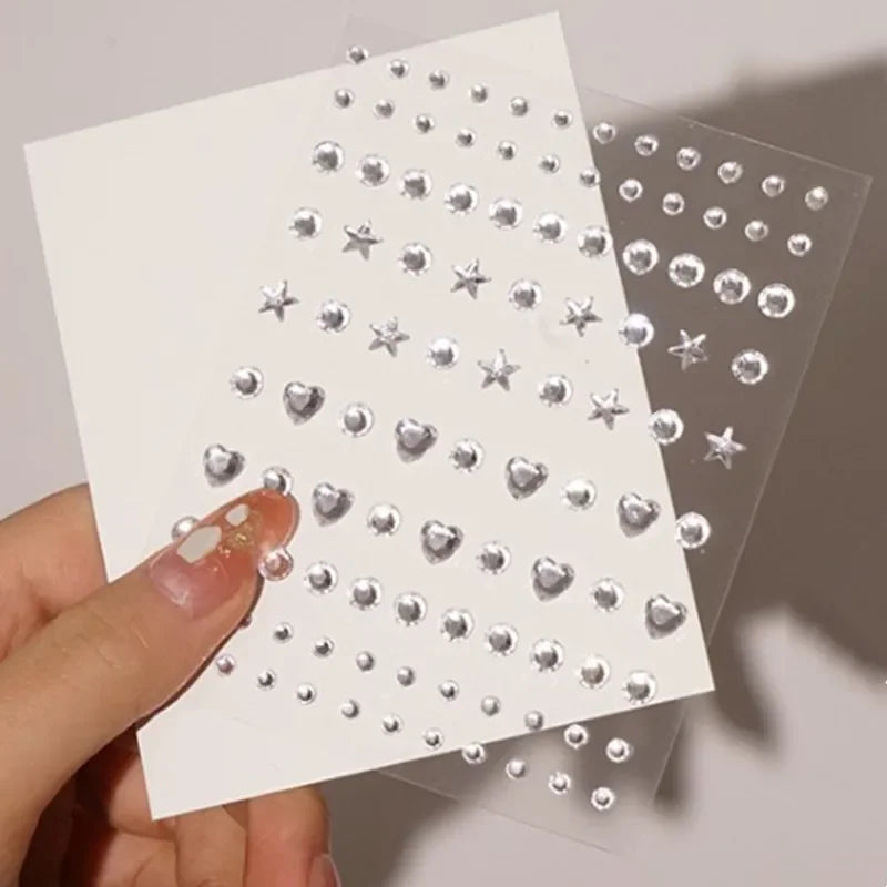 Face Tattoo Eyeshadow Stickers Nail Stickers 3D Pearl Face Jewels Diamond Decoration Self Adhesive Body Brow Makeup DIY Beauty