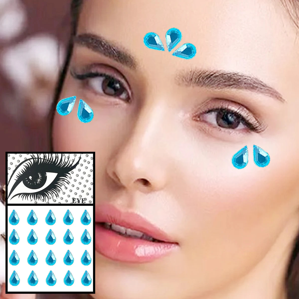 Red Heart Face Jewelry Temporary Tattoos Eye Forehead Diamonds Jewels Makeup Sticker Sparkle Water Drop Gems Nail Art Festival