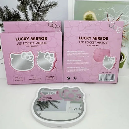 Kawaii Anime Hello Kitty USB Light Mirror Cartoon Character Styling Accessories Portable Desktop Makeup Mirror Room Decoration