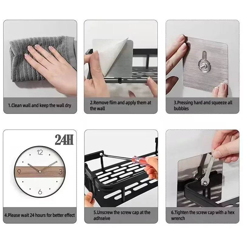 1/2/3pcs Aluminum Alloy No Drill Wall Bathroom Shelf Shampoo Rack Makeup Storage Organizer Shower Shelf Bathroom Accessories