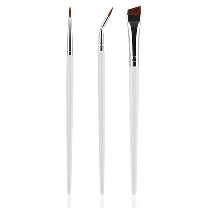 3pcs Eye Makeup Brush Ultra Fine Eyeliner Brush Set, Including Straight, Angled, Bent Tip, Suitable For Makeup