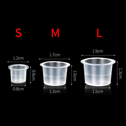 100PCS Tattoo Ink Cup S M L Disposable Microblading Steady Plastic White Permanent Makeup Ink Pigment Clear Holder Container Cap