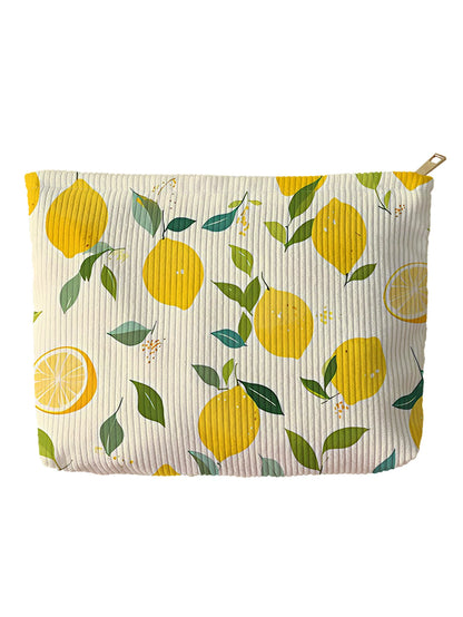 Minimally designed floral printed corduroy zipper makeup bag, lightweight and multifunctional cosmetic storage bag