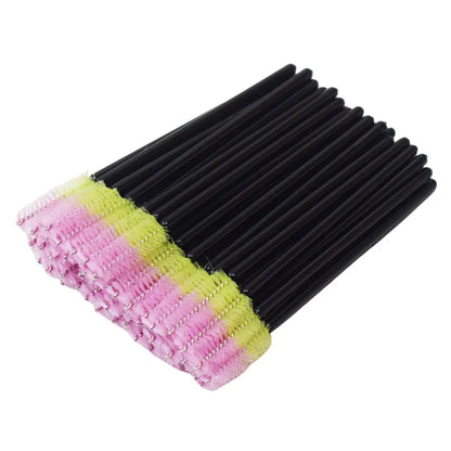 50pcs Disposable Mixed Color Eyelash Brushes Crystal Eye Lash Mascara Wands Glitter Lash Comb Spoolies Micro Makeup Applicators