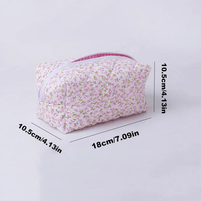 1PC Flower Printed Puffy Quilted Zipper Makeup Bag Storage Organizer Toiletry Handbag Cosmetic Pouch Large Travel Cosmetic Bag