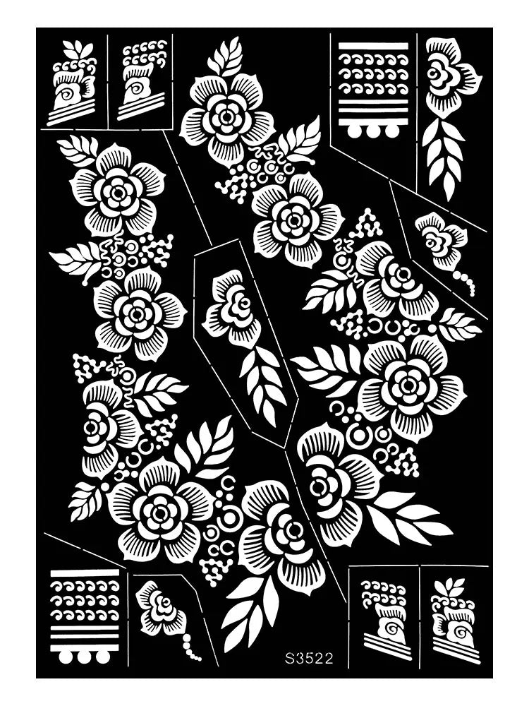Reusable Henna Stencil for Hand Body Painting Flower Henna Tattoo Template for Women Wedding Festival Body Makeup Tattoo Tools