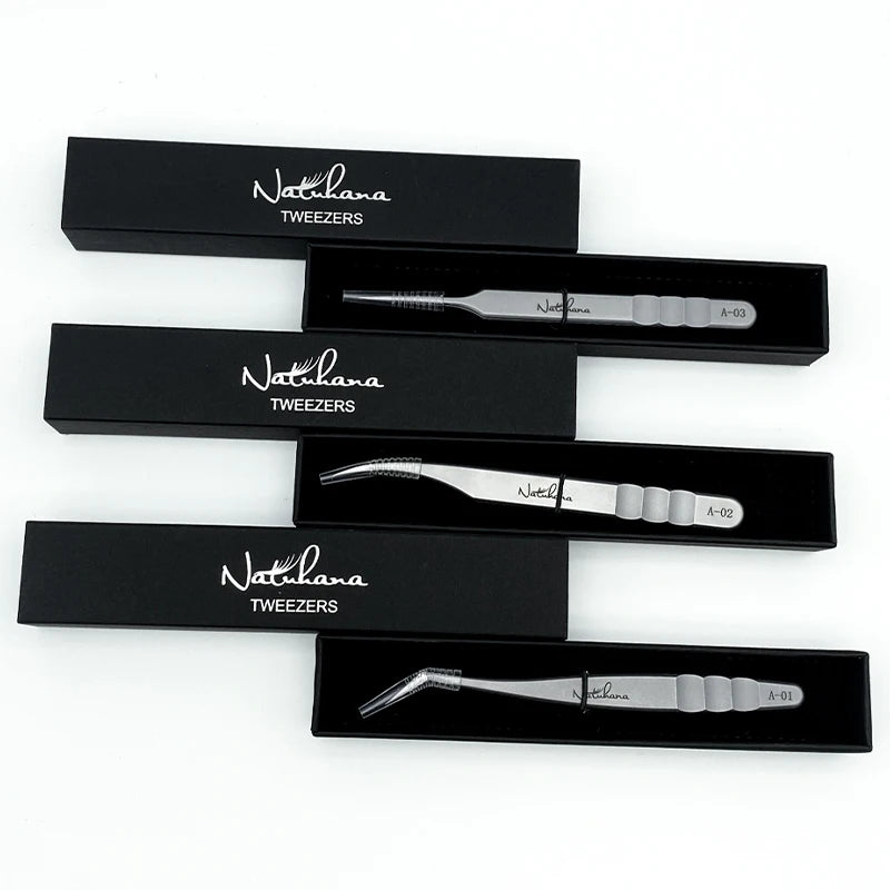 NATUHANA Professional Eyelash Extension Tweezers, High Precision Anti-Static Stainless Steel Lash Tools for Volume & Isolation
