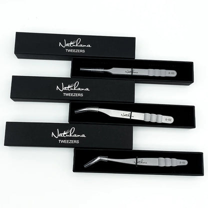 NATUHANA Professional Eyelash Extension Tweezers, High Precision Anti-Static Stainless Steel Lash Tools for Volume & Isolation