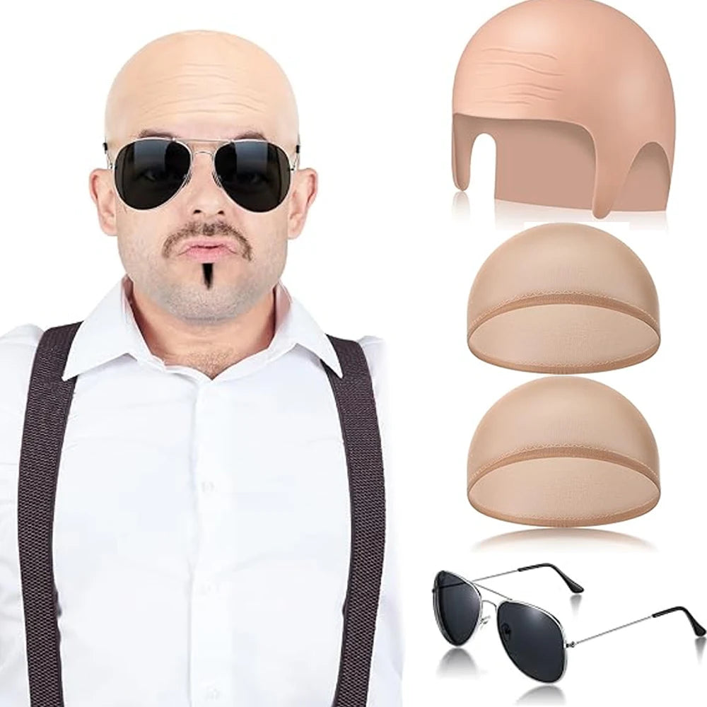 4 Pcs Bald Caps Set Makeup Bald Head Wig Caps Cosplay Costume Accessories for Men Women Party Supplies