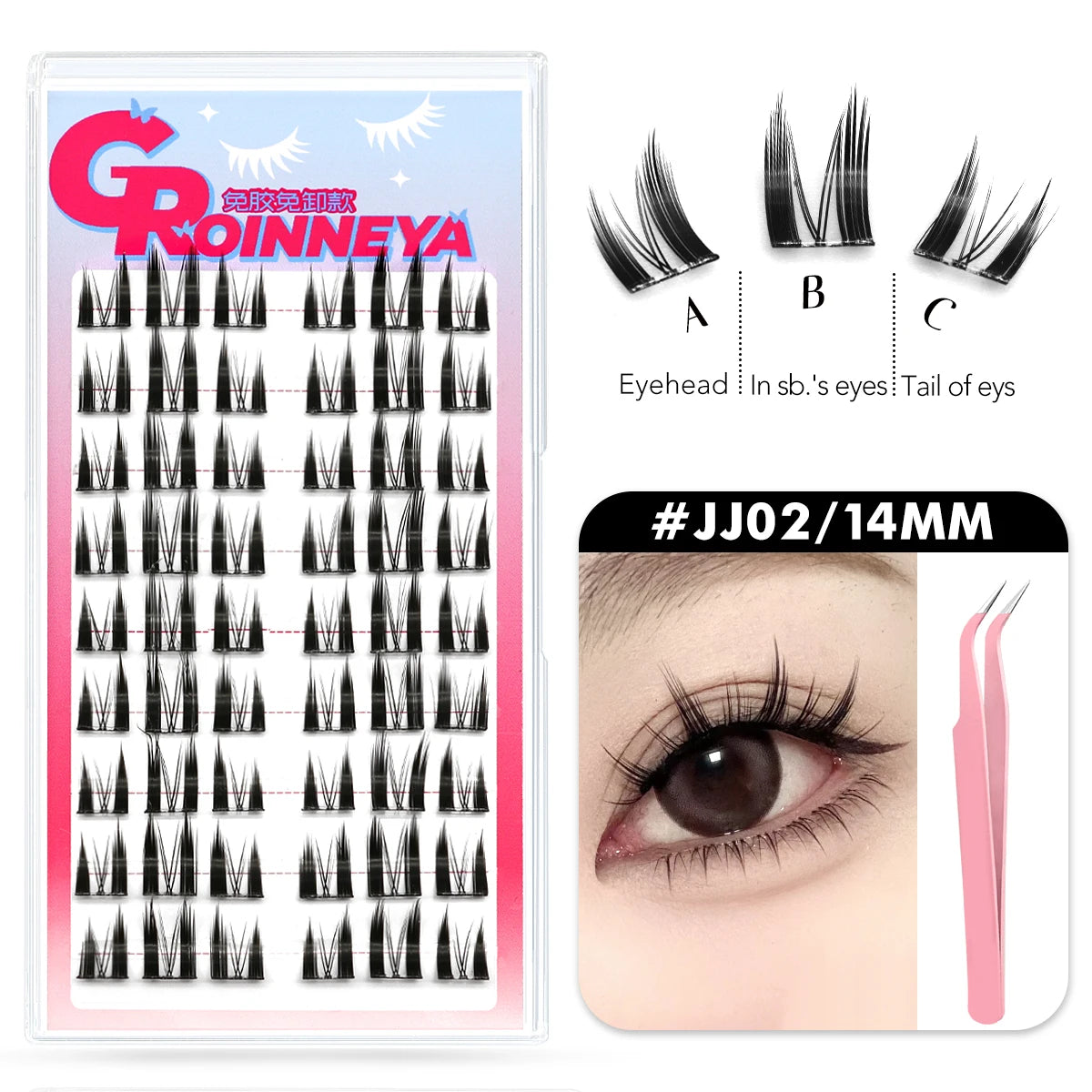 GROINNEYA Self Adhesive DIY Lash Extension Kit Lash Clusters No Glue Needed DIY Lash Extension Pre Glued Cluster Lashes