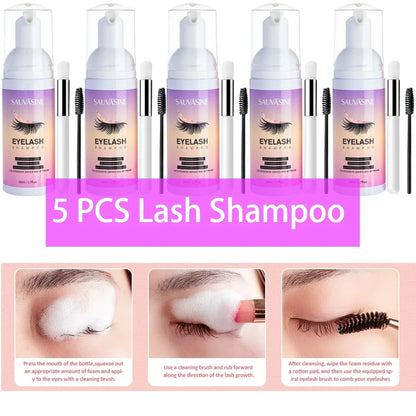 5/10PCS 50ML Eyelash Extension Shampoo Foam Mousse Kit Fast Makeup Glue Removal Foam Set Deeply Cleaning With Brush For Women