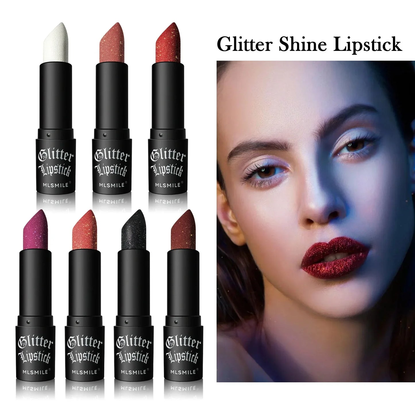 Waterproof Nude Glitter Lipstick 7 Colors Long Lasting Non-stick Cup Velve Red Mermaid Sexy Shimmer Lipsticks Makeup Cosmetic