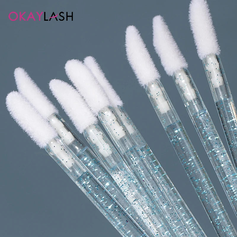 Okaylash Disposable Glitter Eyelash Extension Cleaning Brushes Crystal Micro Lip Gloss Applicator Shining Cleaner Makeup Tools