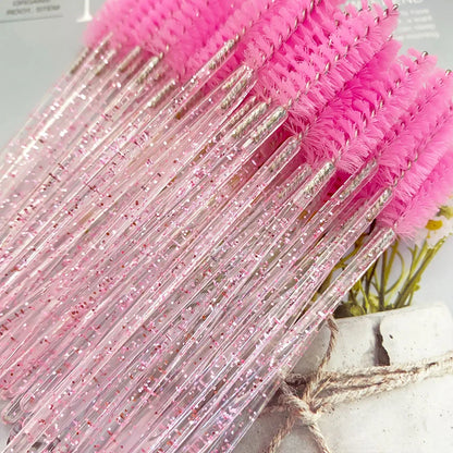 500Pcs Crystal Eyelash Makeup Brush Diamond Handle Mascara Wands Eyelash Extension Tool Disposable Spoolie Wands for Mascara