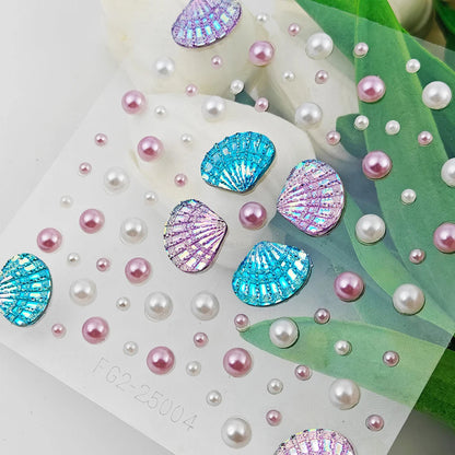 1pc 3D Aurora Seashell Temporary Tattoo Sticker Dreamy Mermaid Makeup Stick-on Pearls Facial Eyeshadow Gems Decal Face Jewels