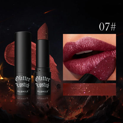 Waterproof Nude Glitter Lipstick 7 Colors Long Lasting Non-stick Cup Velve Red Mermaid Sexy Shimmer Lipsticks Makeup Cosmetic