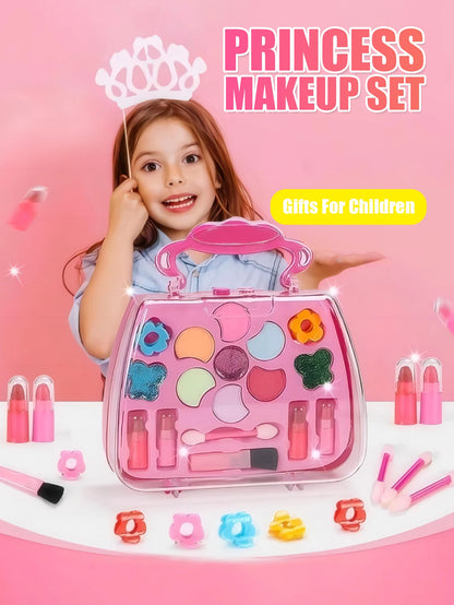 Kids Beauty Makeup Kit for Girls,Little Handbag Make-up Toys Princess Washable Pretend Play Cosmetic Set Toys birthday gifts