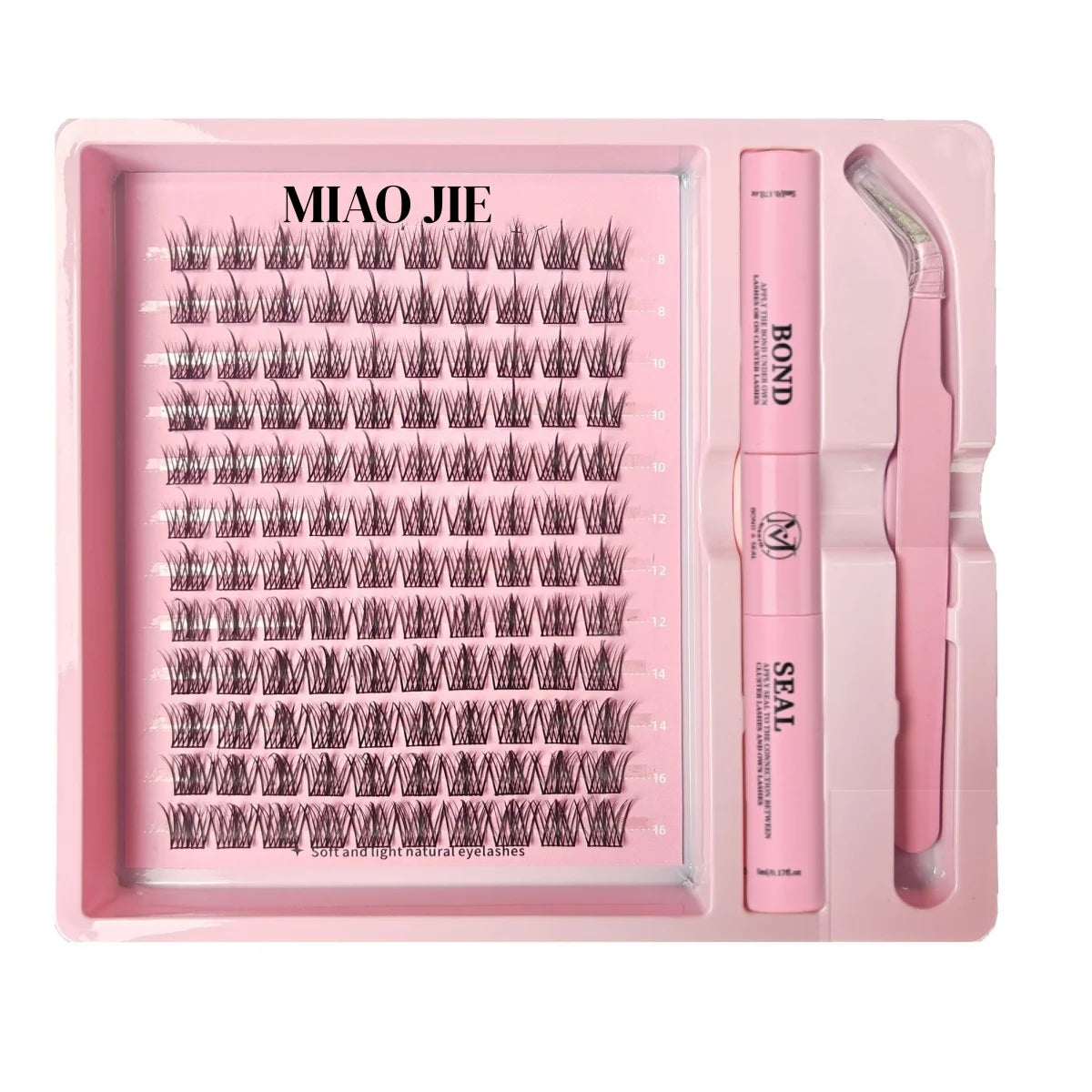 MAIOJIE DIY Clusters Lash Kit 8-16mm Mix Bond&Seal Tweezers Lash Set for Self Application Makeup Individual Eyelash Extensions