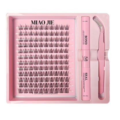 MAIOJIE DIY Clusters Lash Kit 8-16mm Mix Bond&Seal Tweezers Lash Set for Self Application Makeup Individual Eyelash Extensions