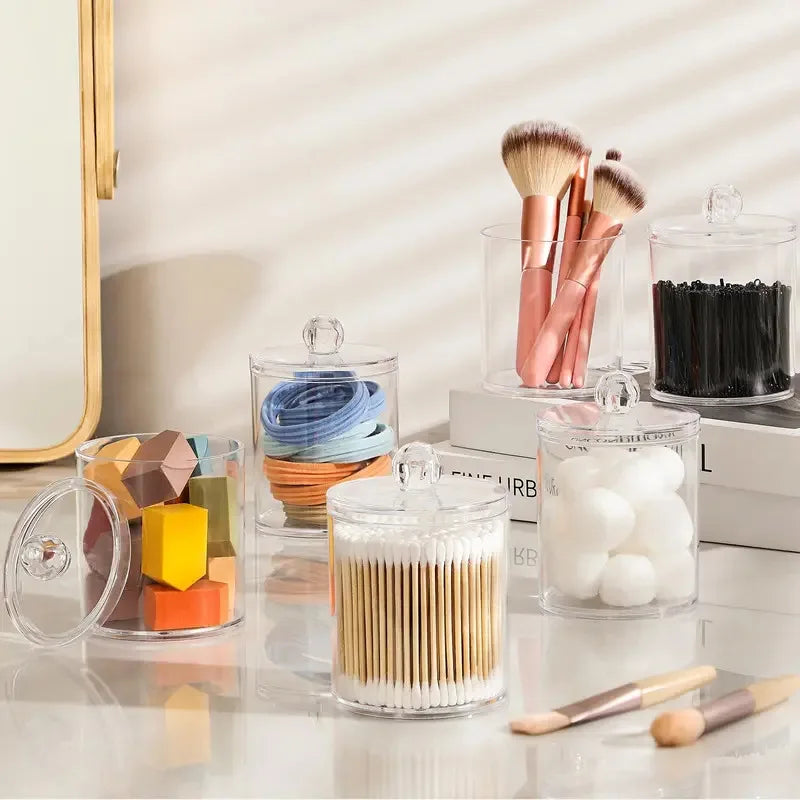 4Personalized Acrylic Storage Box Multifunctional Cotton Swabs Cotton Balls Dental Floss Picks Organizer Transparent Cosmetic St