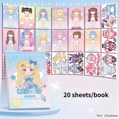 DIY Dress Up Sticker Girl Paper Doll Quiet Book Sweet Cool Girl Star Doll Change Clothes Scrapbook Craft Children's Makeup Book