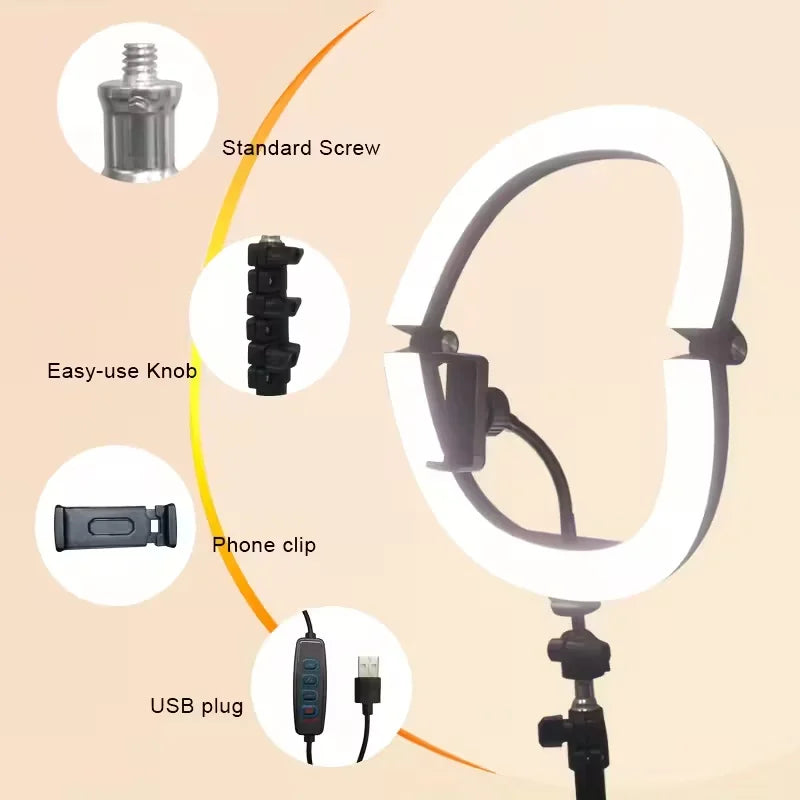 10-Inch LED Ring Light Foldable with 1.1m Tripod Stand +O-Clamp,3 adjustable lighting modes for Photography, Live Stream, Makeup