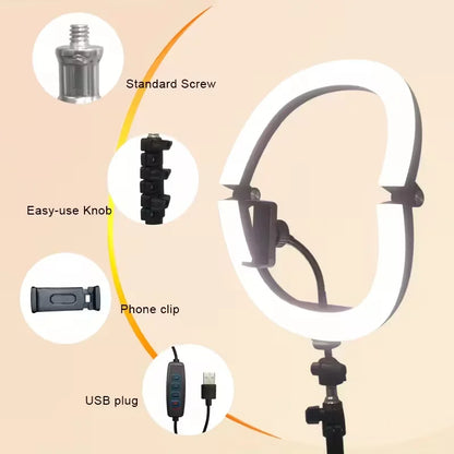 10-Inch LED Ring Light Foldable with 1.1m Tripod Stand +O-Clamp,3 adjustable lighting modes for Photography, Live Stream, Makeup