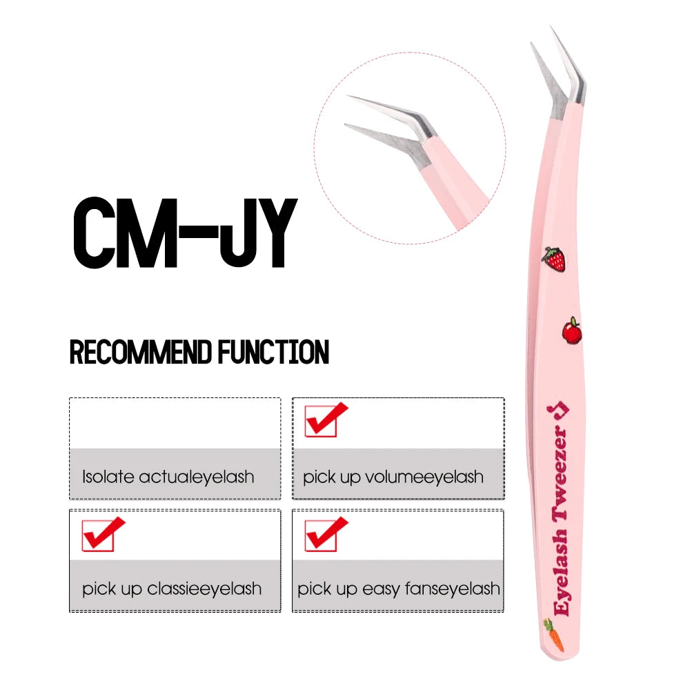 Eyelash Tweezers Pink Strawberry Stainless Steel Superhard Tweezers For Lash Extension High Precision Anti-Static Makeup Tweezer