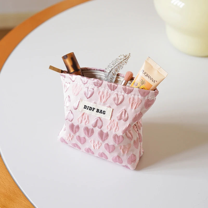 White Embroidery Daisy Women's Makeup Bag Portable Coin Purse Key Case Cosmetics Lipstick Storage Bag Commuter Liner Bag Ins
