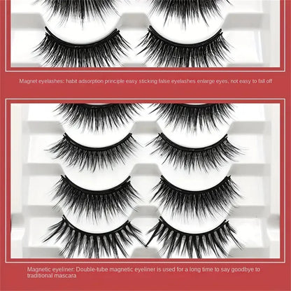 12 pairs of magnetic false eyelash sets, with eyeliner, natural makeup effect, reusable, curling magnetic eyelash sets