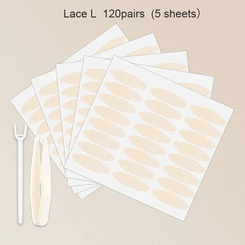 480Pcs Stealth Double Fold Eyelid Tape Fiber Sticker Lace Nature Clear Beige Stripe Self-adhesive Natural Eye Makeup with Tool