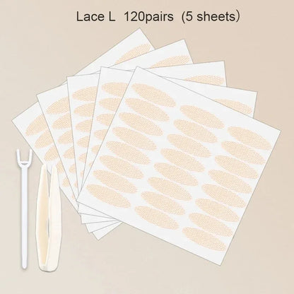 480Pcs Stealth Double Fold Eyelid Tape Fiber Sticker Lace Nature Clear Beige Stripe Self-adhesive Natural Eye Makeup with Tool