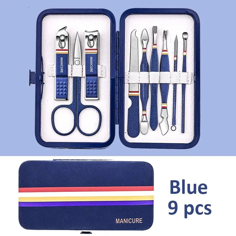 9-19pcs/set Nail Cutter Set Stainless Steel Nail Clippers Set With Folding Bag Manicure Kits Scissors Makeup Beauty Tool