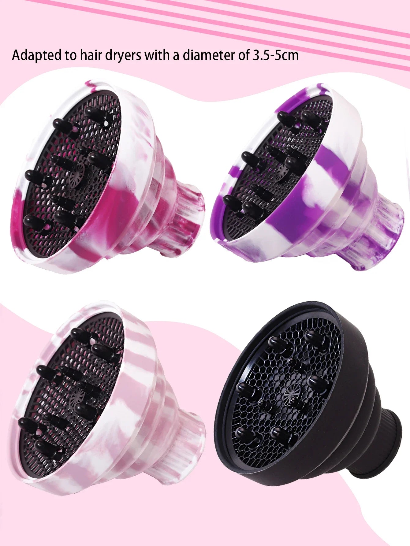 1 silicone hair dryer cap, suitable for hair dryers with an outer diameter of 3.5 cm to 5 cm, used for styling and curling hair