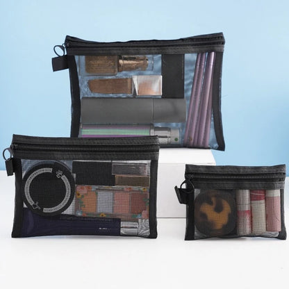 3pcs Mesh Clear Cosmetic Bags S/M/L Size Black Makeup Bag Portable Outdoors Travel Organizer Case Lipstick Storage Pouch Gifts
