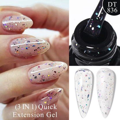 MEET ACROSS 7ml Quick Extension Gel Nail Polish Glitter Pink Gold Purple Milky White UV Gel Finger Prolong Varnish For Nails