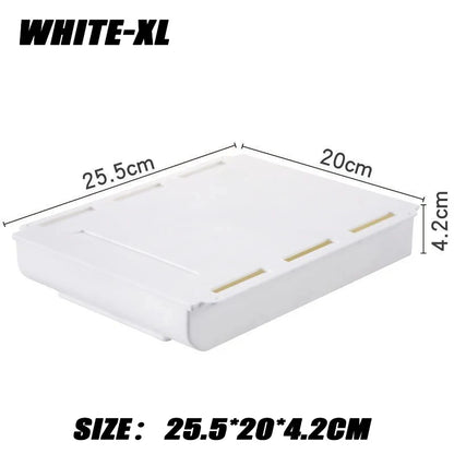 2pc White SelfAdhesive Storage Drawer Box Makeup Pencil Tray Desk Hidden Under Desk Stand Self-adhesive Under-drawer Storage Box