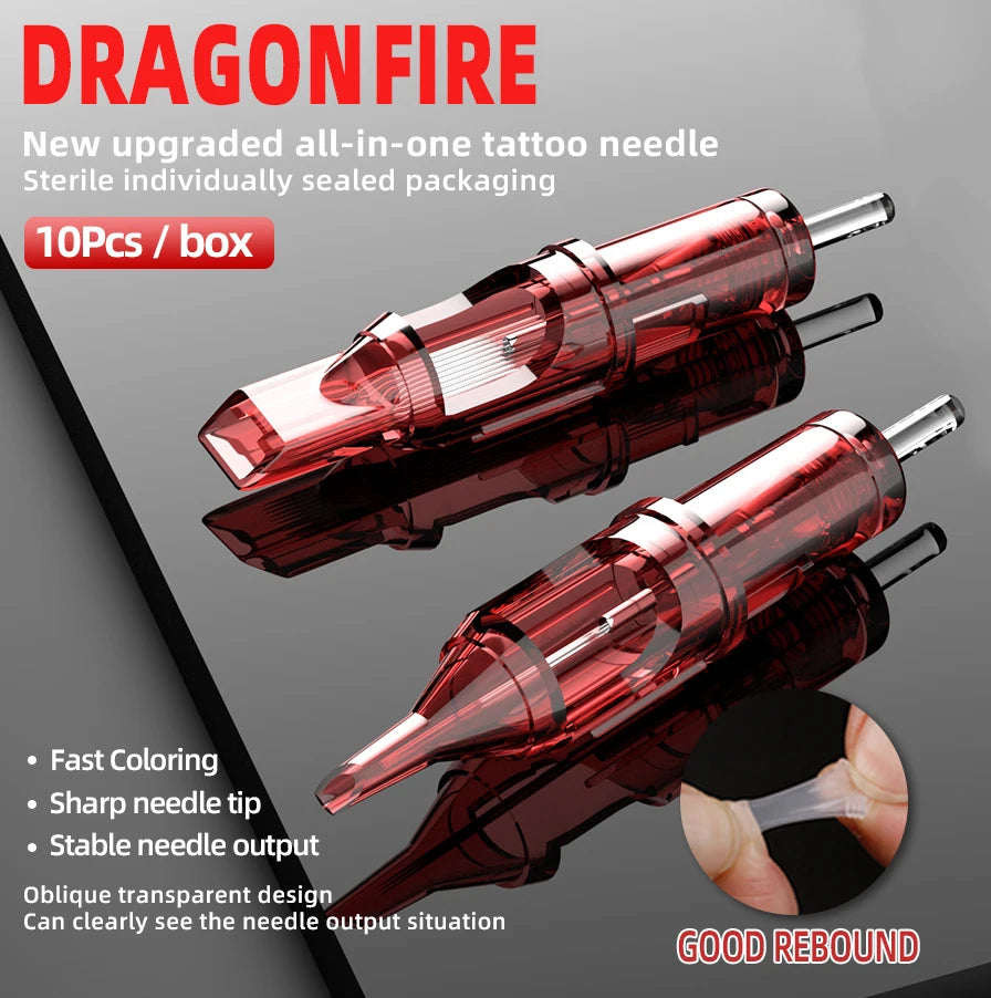 DRAGONFIRE Tattoo Cartridge Needles RS RL RM M1 Makeup Permanent 10Pcs with Membrane Safety Cartridges Disposable Tattoo Needle