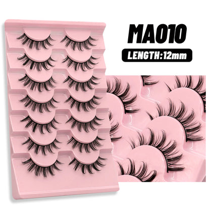 GROINNEYA 5/7 pairs Eyelashes  Manga Lashes  Natural False Lashes Fluffy Soft Cross  Fairy Little Devil Lashes Extension Makeup