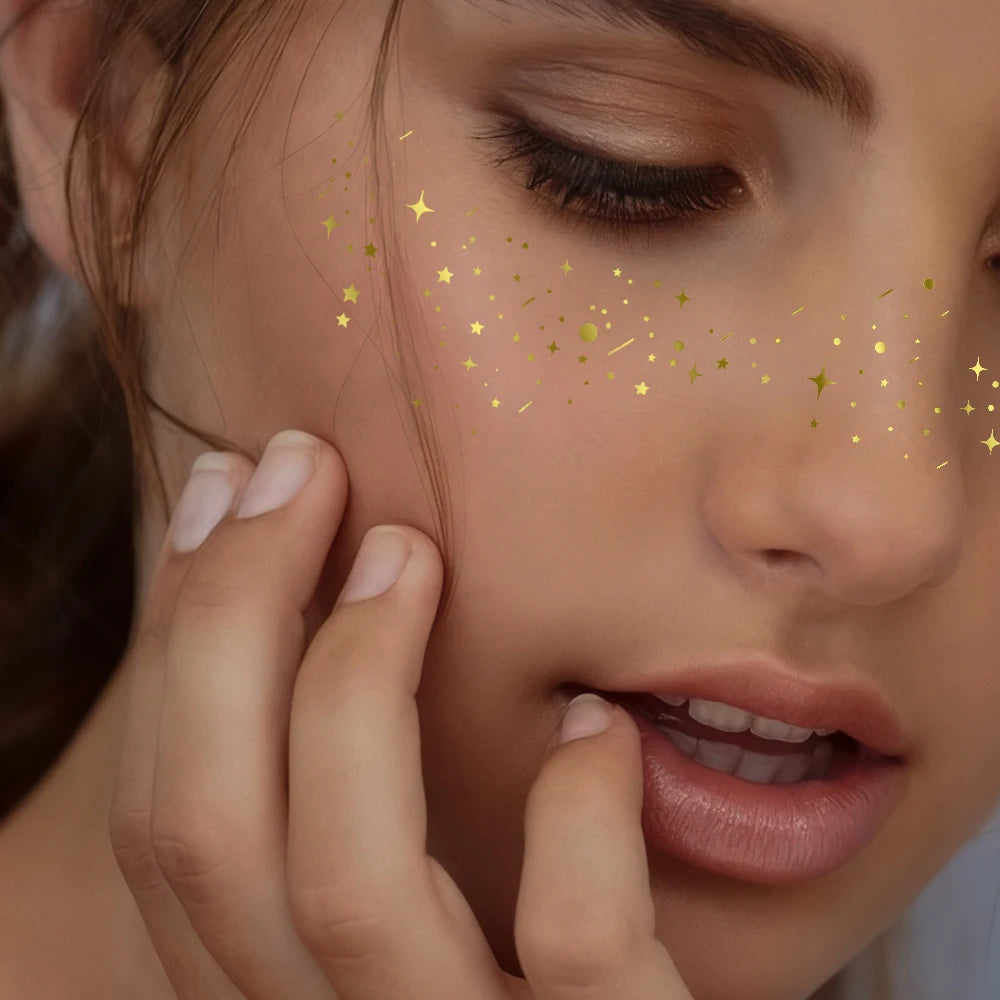 6pcs Hot Stamping Freckles Waterproof Temporary Tattoo Sticker Golden Silvery Metallic Flash Tato Glitter Body Art Face Makeup