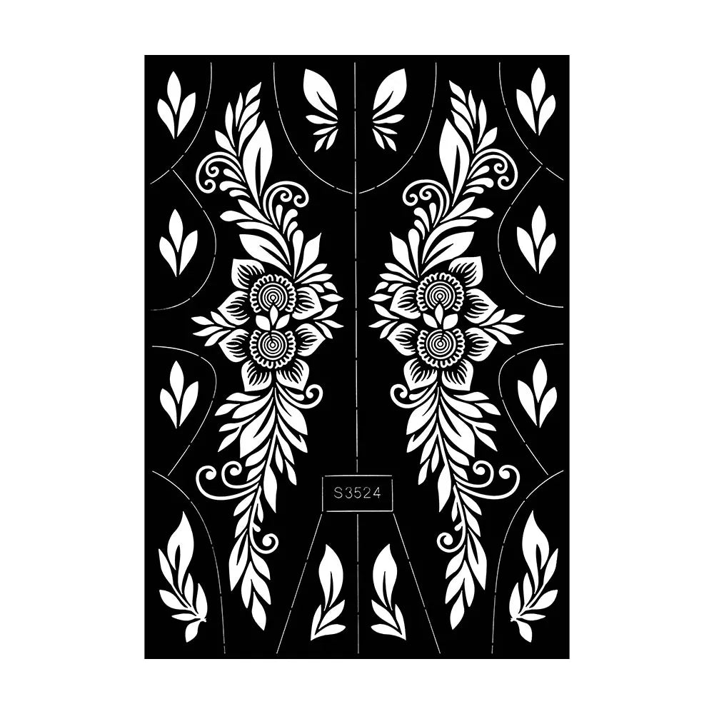 Reusable Henna Stencil for Hand Body Painting Flower Henna Tattoo Template for Women Wedding Festival Body Makeup Tattoo Tools