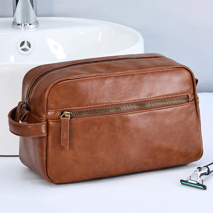 Men Business Travel Wash Toiletry Bag Waterproof PU Leather Bathroom Shaving Tools Organizer Bag Makeup Pouch Women Cosmetic Bag