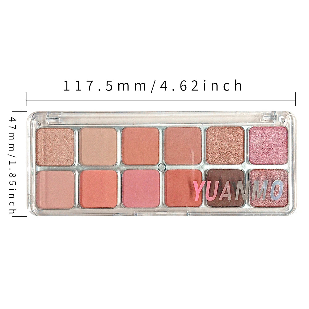 12-color pink eyeshadow palette - matte and shiny versions, suitable for both day and night, for dates and commutes, pink makeup