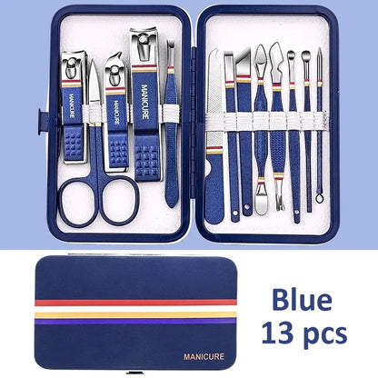 9-19pcs/set Nail Cutter Set Stainless Steel Nail Clippers Set With Folding Bag Manicure Kits Scissors Makeup Beauty Tool
